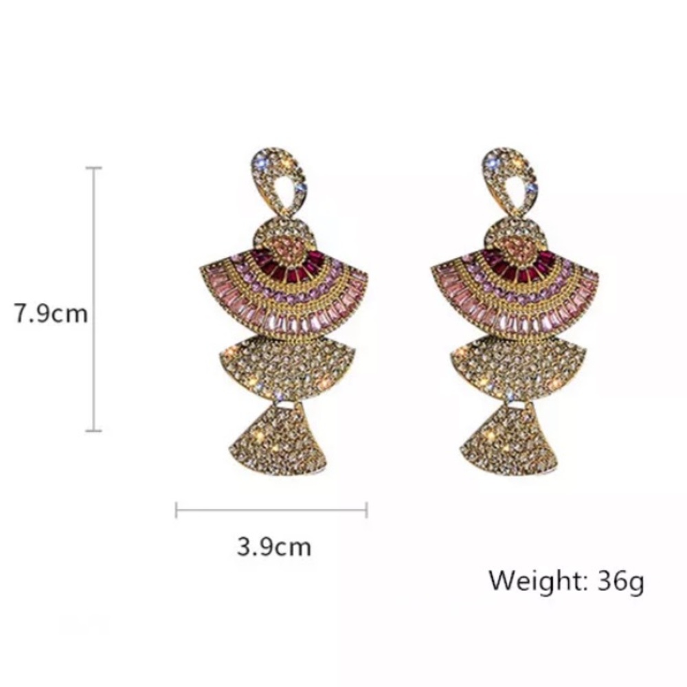 🌟 Vintage Baroque Style Geometric Drop Earrings Women Pink Zircon Crystal - Picture 2 of 5
